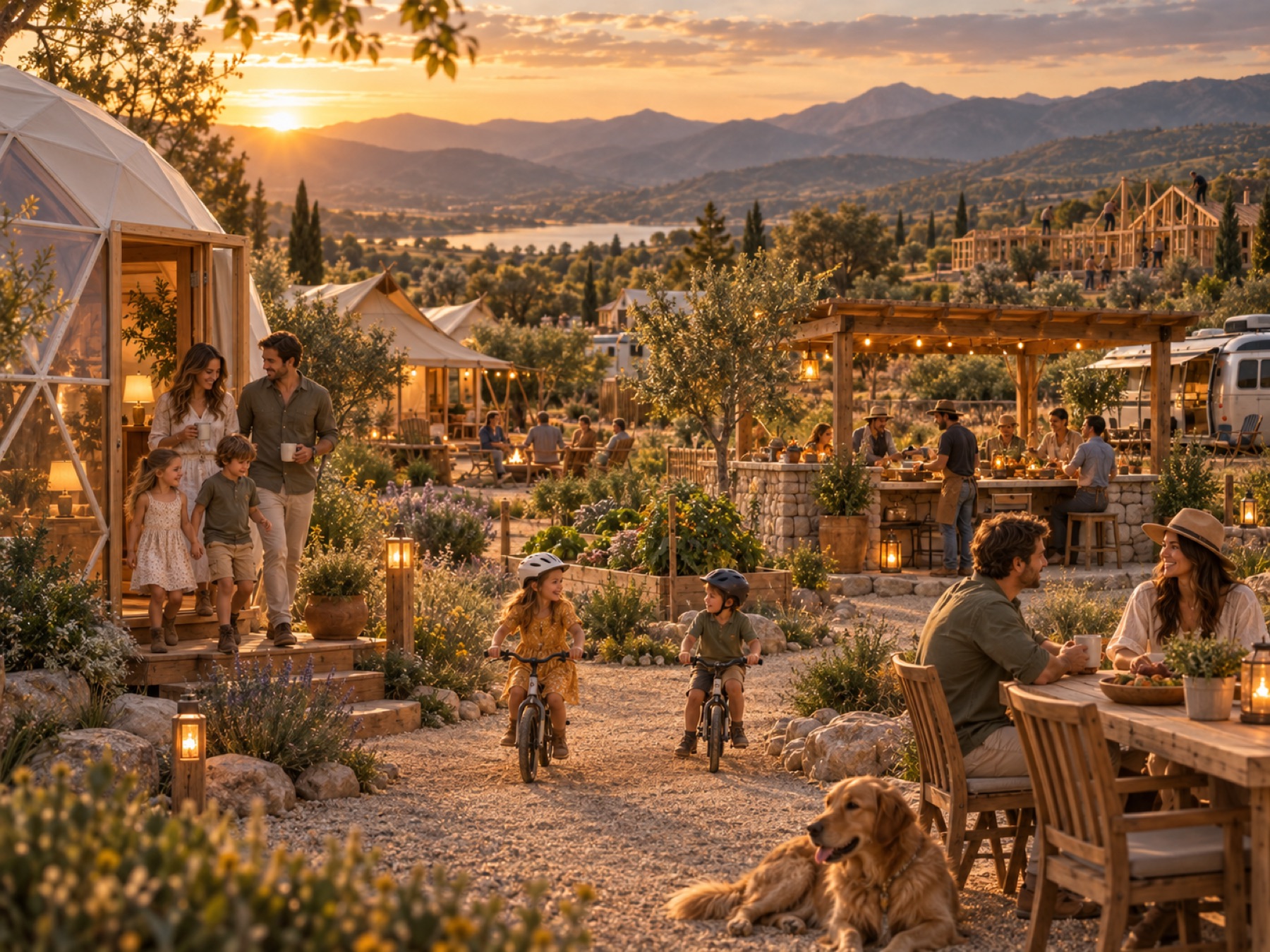 Founding families living together at the basecamp during construction
