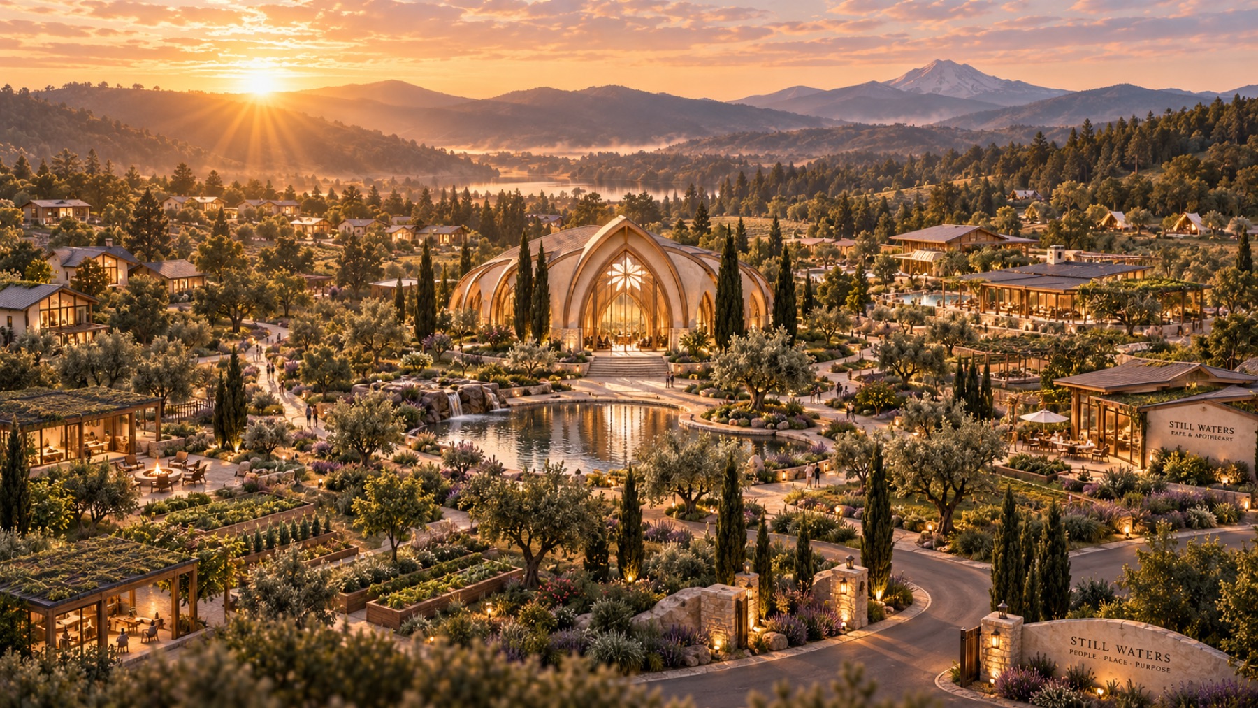 Still Waters Wellness Village at golden hour