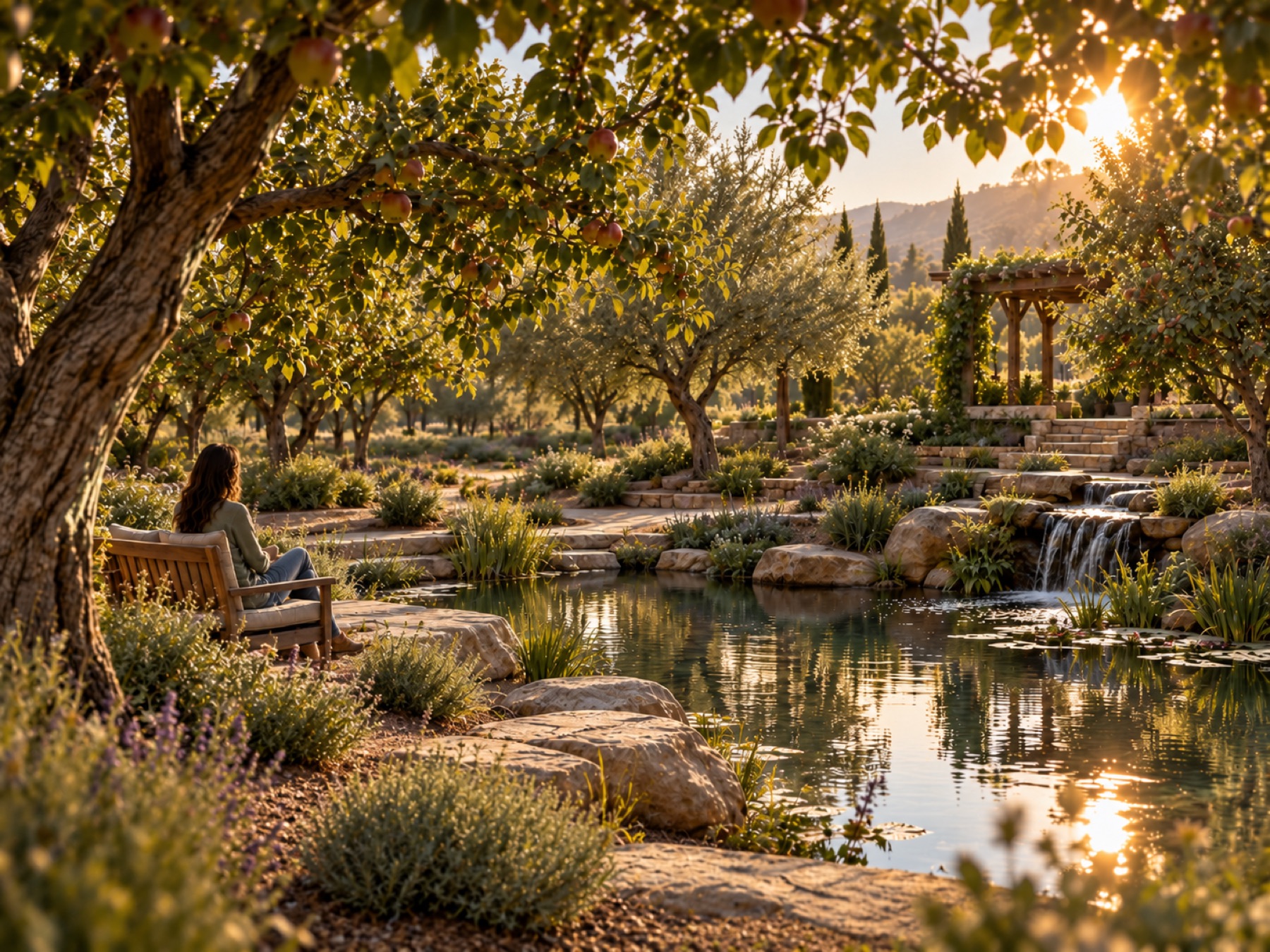 A quiet meditation bench overlooking the valley